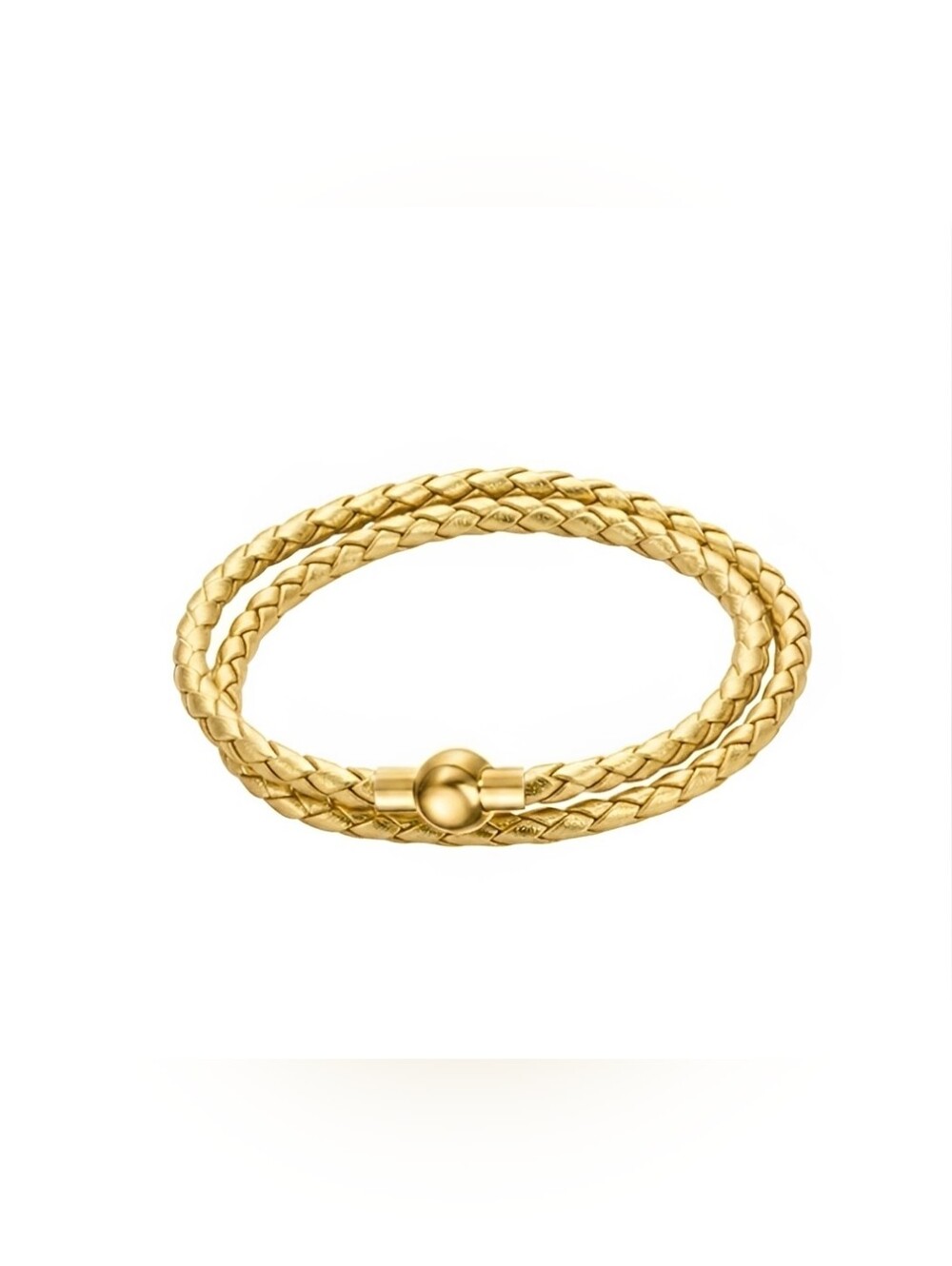 Linx Double Wrap Gold Leather Braided Cord Bracelet with Gold Magnetic Clasp